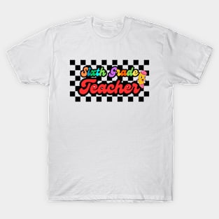 Back To School Checkerboard 6th Sixth Grade Teacher Team Squad T-Shirt